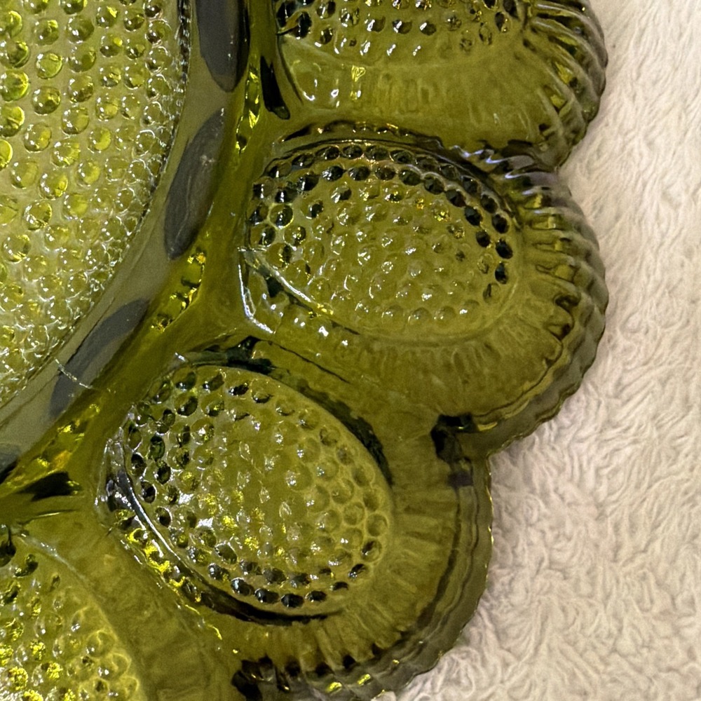 Vtg Indiana Glass Avacado Green Hobnail Deviled 15 Egg Dish Tray Plate 1960'sMCM - Picture 13 of 16